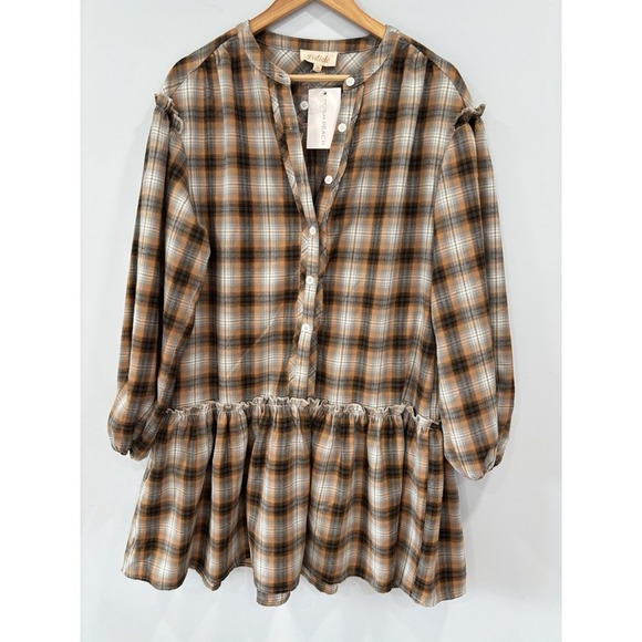 NEW Listicle Plaid Peplum Style Dress Size Medium Flannel Cottagecore Prairie - Picture 4 of 9